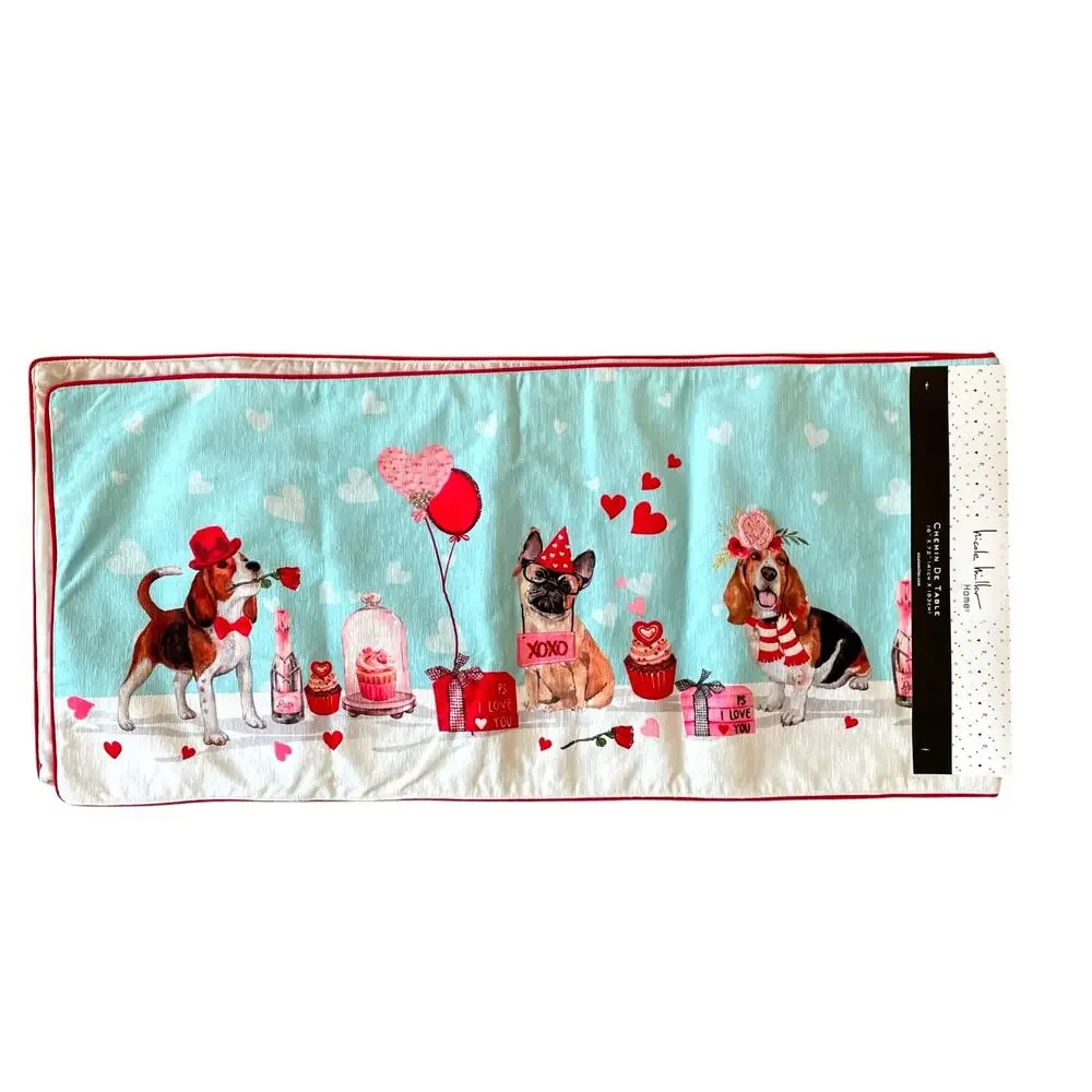 Nicole Miller Valentine's Day Table Runner 16x72 Sweet Treats Dog Party NEW
